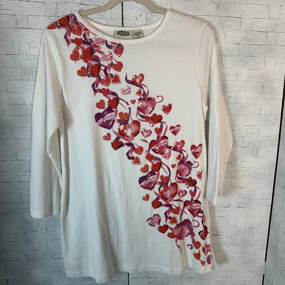 Vintage‎ Collection womens long sleeve T-shirt heart print rhinestone valentine